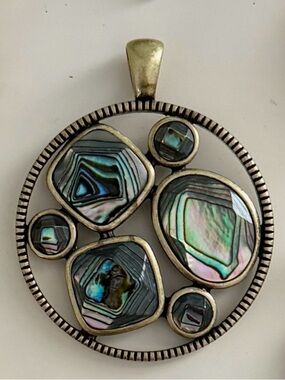 Lia Sophia Abalone Shell Circle Pendant for a Necklace - Iridescent Green Pink -